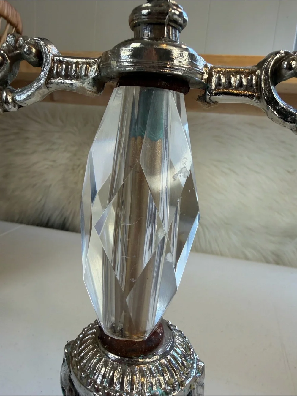 Vintage Silver Tone Crystal Double Arm Candelabra Candle Holder Baroque Decor - Picture 8 of 11